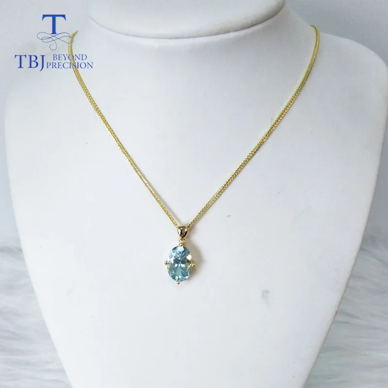 TBJ shape pendant with good color natural brazil aquamarine gemstone in 925 sterling silver yellow jewelry for women | Украшения и