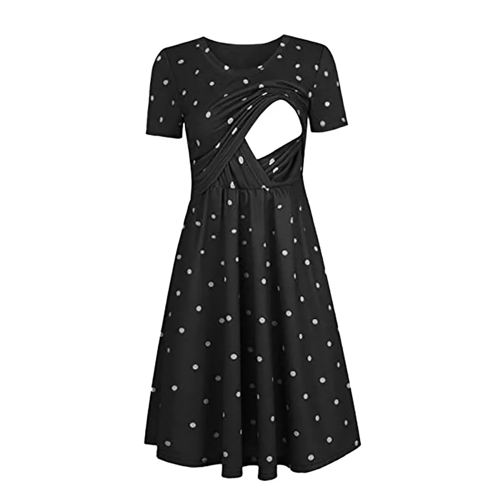 Summer Women Pregnant maternity dresses A-line Solid Polka Dot Breastfeeding Nursing baby Dress 2019 Maternity ropa mujer | Мать и