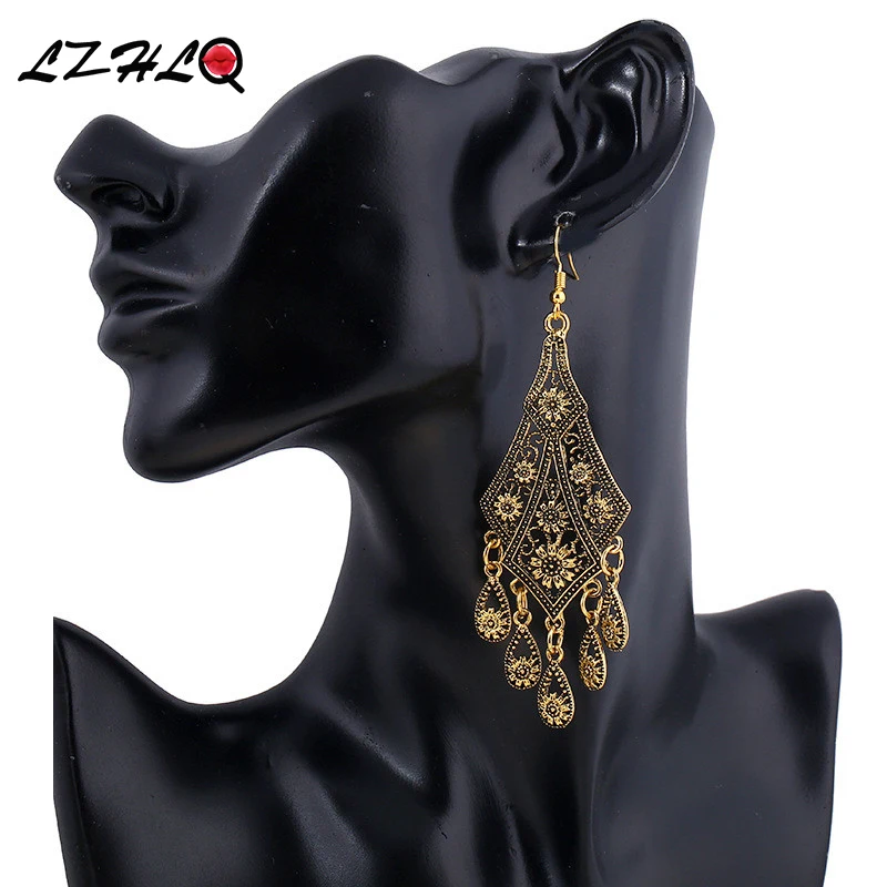 LZHLQ бриллиантовые серьги с кисточками Этническая резьба полый цветок