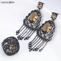 vanaxin coffee cubic zirconia jewelry set for women drop earringsring for girls charms party engagement jewellery brinco garnet