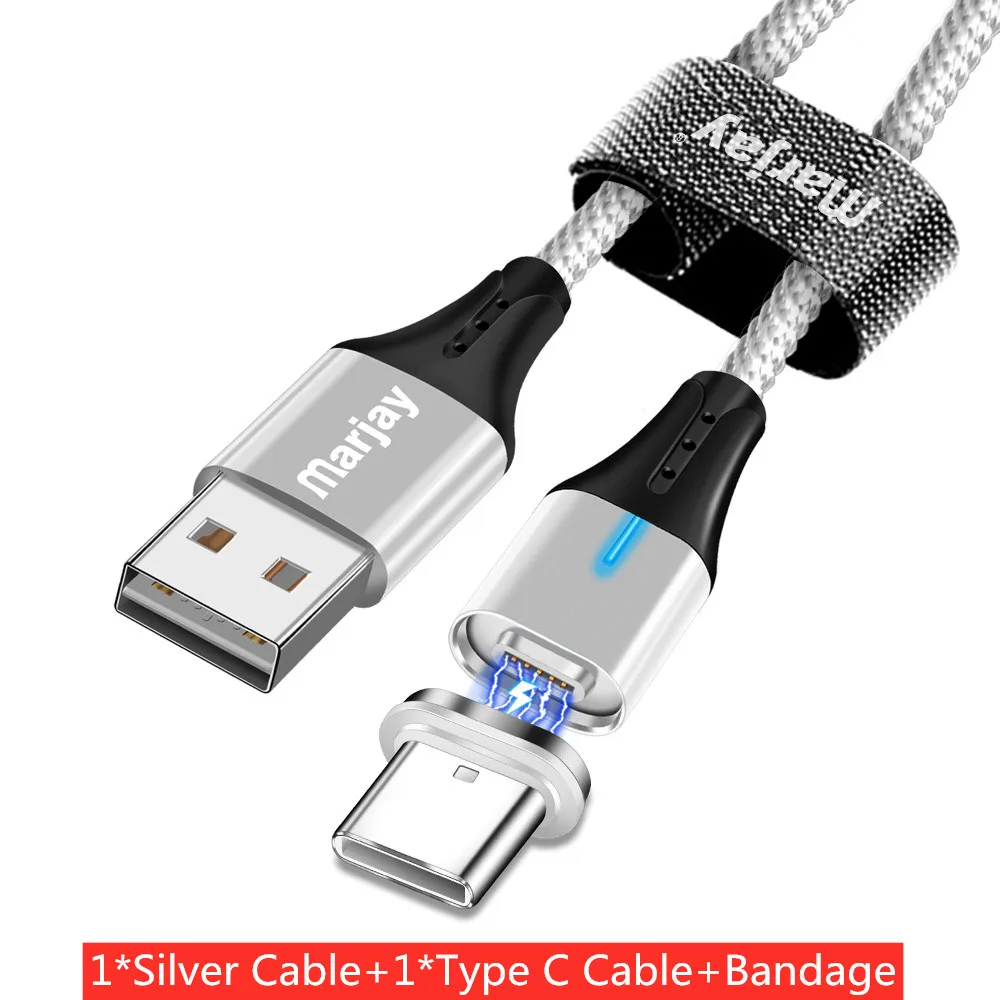 Silver For Type-C Магнитный кабель Marjay 3A для быстрой зарядки и передачи данных, кабель Micro usb type-C для iPhone, samsung, Xiaomi, huawei, Магнитный зарядный кабель - Цвет: Silver For Type-C