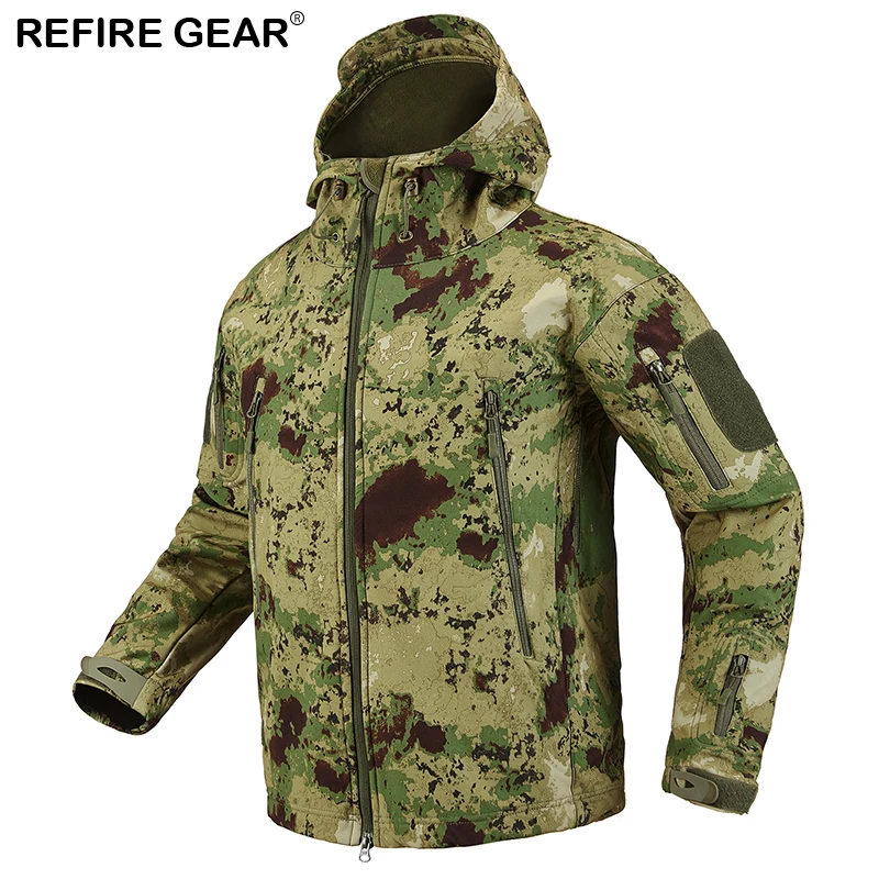ReFire gear спортивная мягкая оболочка куртка Мужская Уличная ветровка водонепроницаемая флисовая для охоты, походов, Кэмпинга камуфляжные тактические куртки