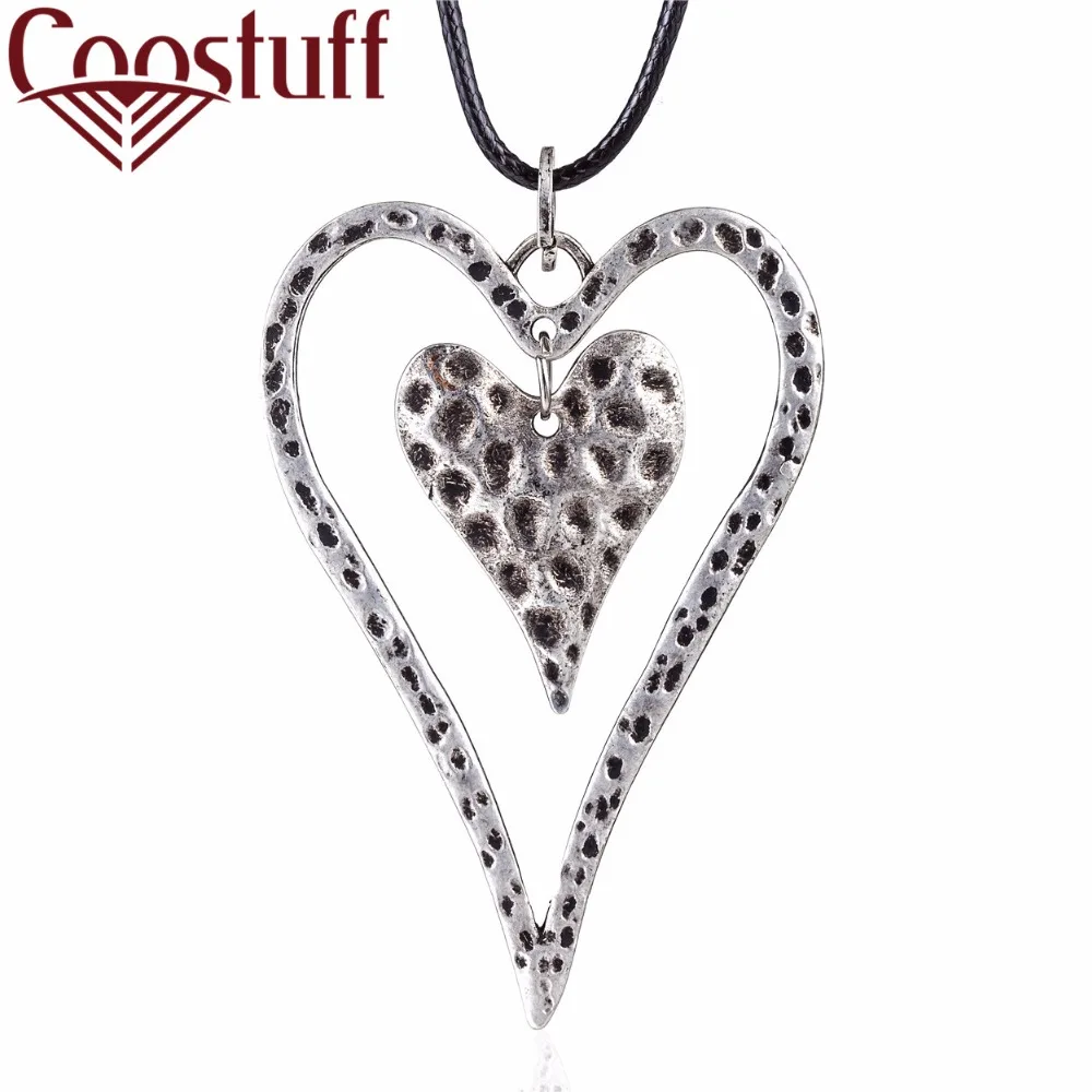 Винтаж серебряный кулон сердце Для женщин jewelry основа для кулонов и ожерелья Колье Длинные Цепочки и ожерелья Colar Рождественский подарок