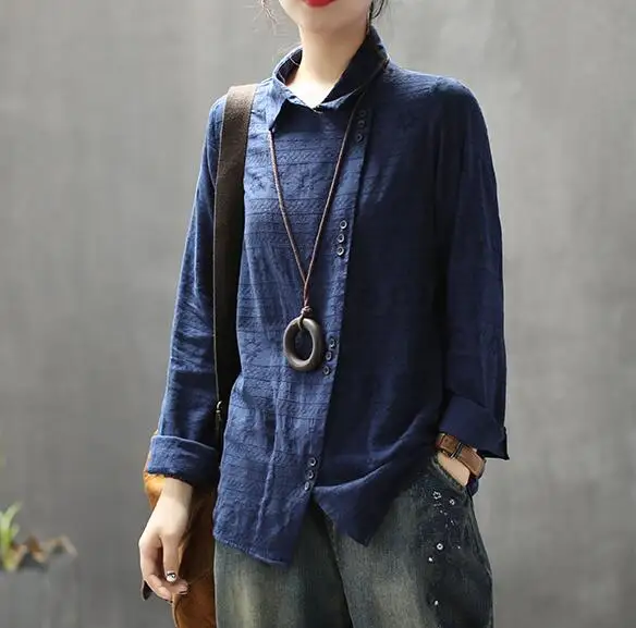 Side buttons design flower pattern personalized cotton vintage shirt 2019 spring |