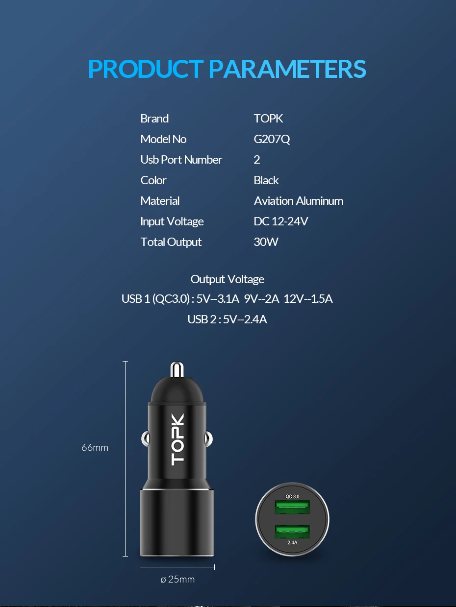 TOPK Dual USB Автомобильное зарядное устройство для iPhone Quick Charge 3.0A быстрое зарядное устройство автомобильное зарядное устройство для телефона Xiaomi samsung зарядное устройство для телефона в автомобиле
