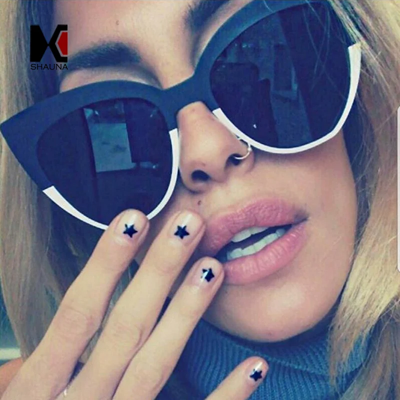 SHAUNA модные двухцветные женские солнцезащитные очки кошачий глаз с металлической оправой UV400