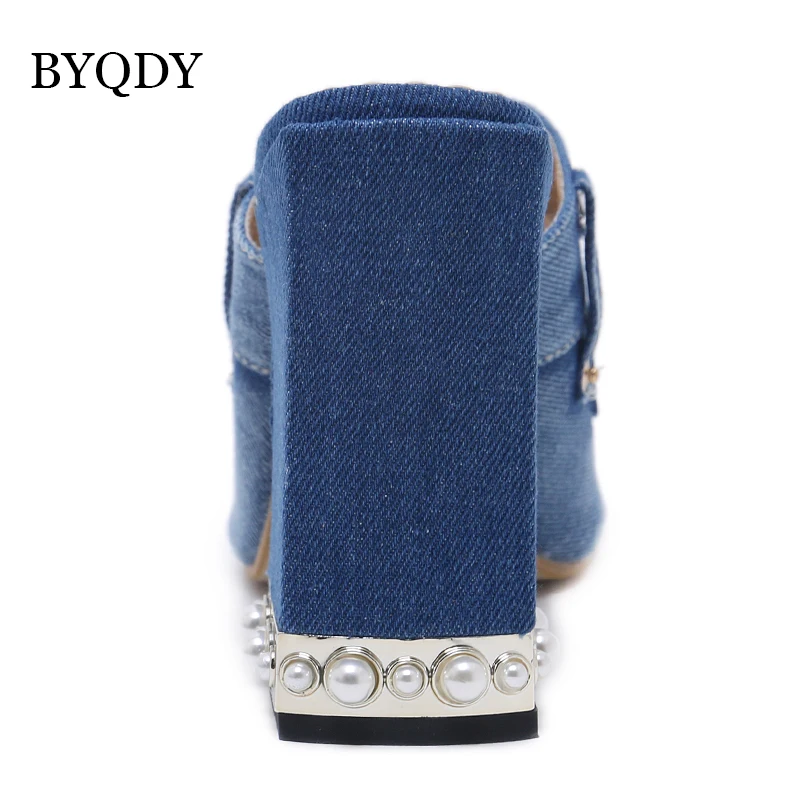 BYQDY/Модные женские босоножки из джинсовой ткани черного и синего цвета