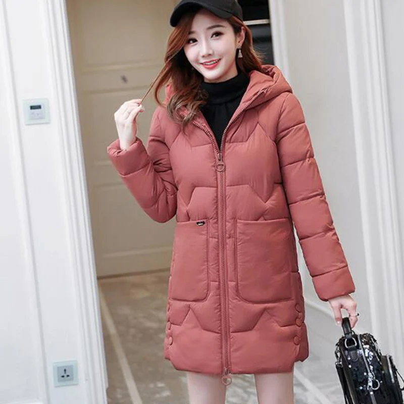 

2019 Korean version Hooded Thick Long coat Female autumn Winter Long sleeve Solid color Leisure Warm coat cc192