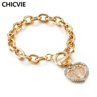 chicvie gold charm tree of life stainless steel heart cuff bracelets bangles for women silver designs punk bracelets sbr180154
