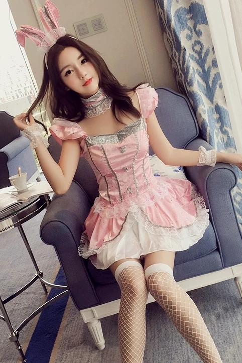 Игривый милый розовый кролик Эротическая форма для девочек облегающий наряд