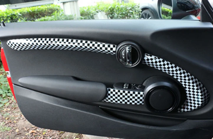 6pcs Checker Автомобильный Стайлинг для MINI Cooper F56 интерьерное украшение для MINI Cooper аксессуары наклейка s наклейки для MINI F56 дверная наклейка крышка - Название цвета: 6pcs Checker