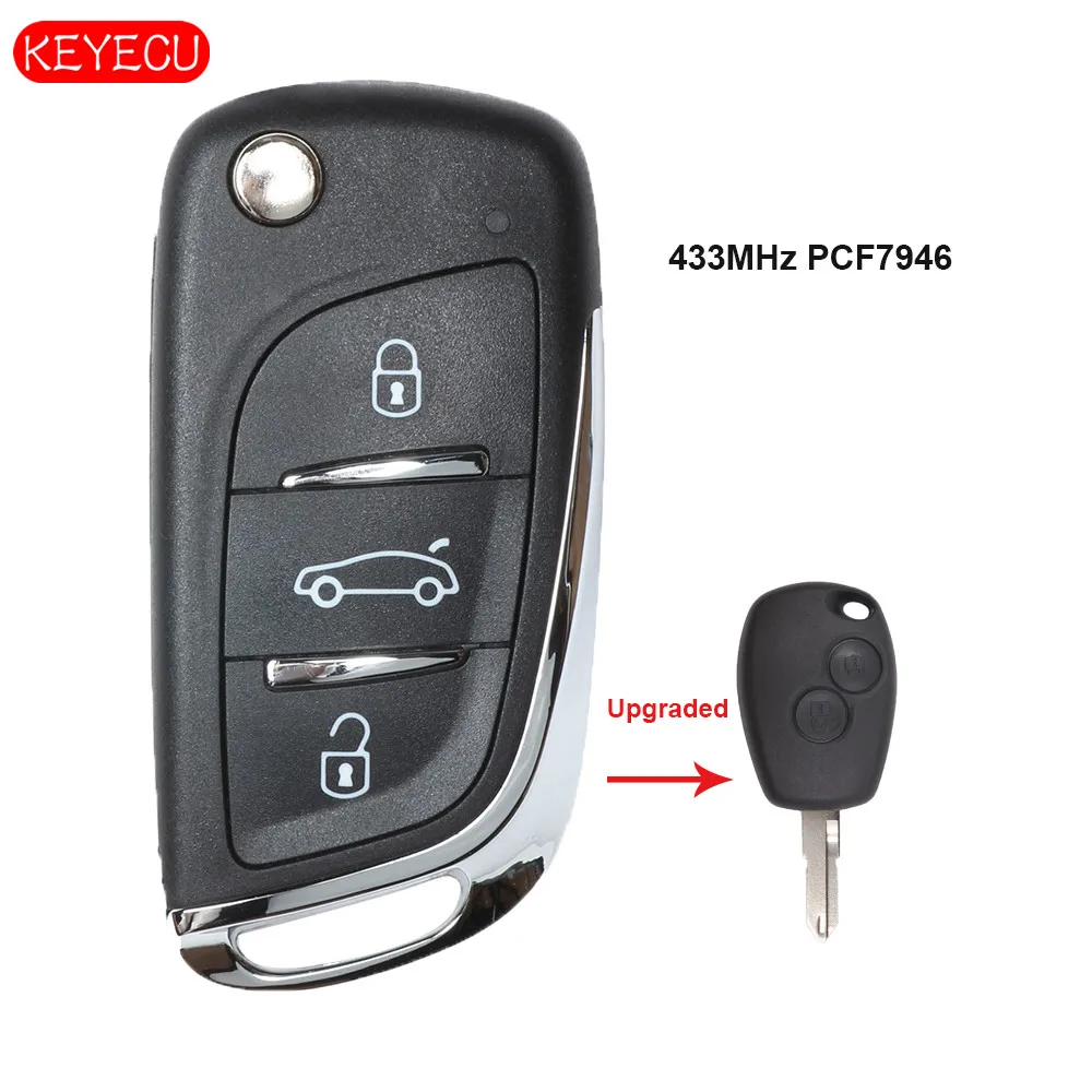 Keyecu Upgraded Flip Remote Car Key Fob 2 Button 433MHz PCF7946 Chip for Renault Clio Kangoo Master Modus 2006-2010 | Автомобили и