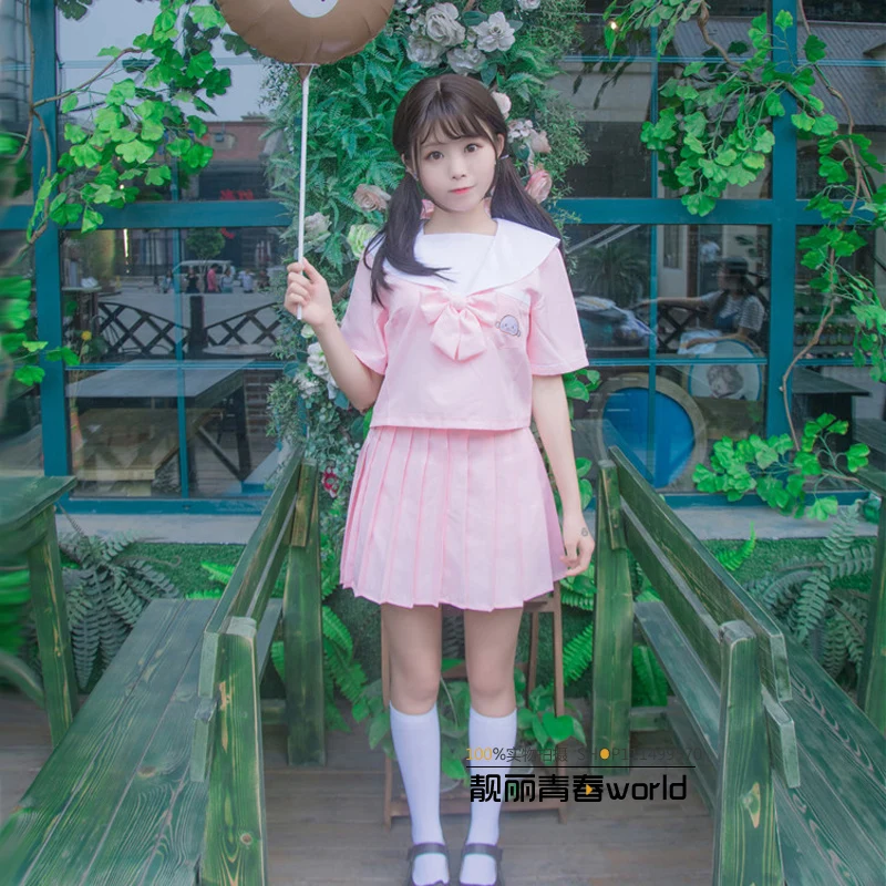 Синяя розовая японская школьная форма милая Корейская для девочек топы с