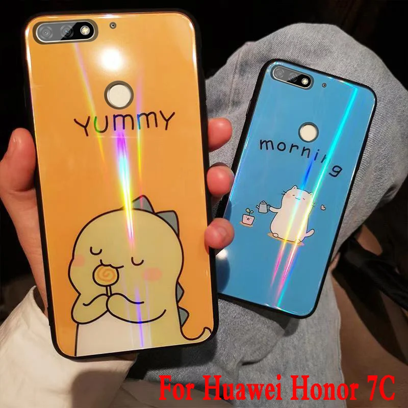 For Huawei honor 7c cover silicone cases Glass cartoon back shockproof men business coque case T10 5.99&quot tpu | Мобильные