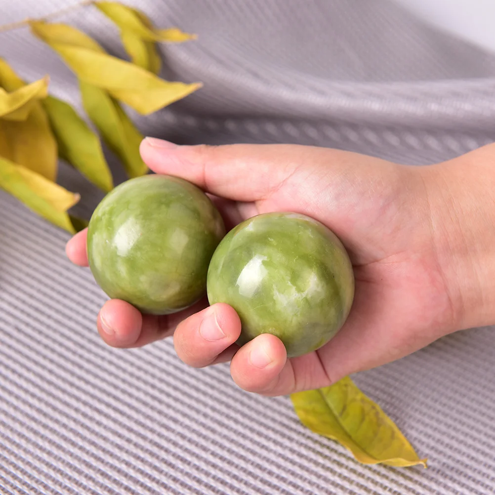 

2Pcs Health Exercise Stress Natural Jade Stone Hand Wrist Solid Ball Health Exercise Therapy Hand Massage Ball With Case