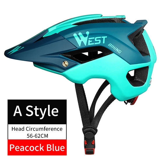 A Style Peacock Blue WEST BIKING велосипедный шлем Trail XC MTB вездеход велосипедный шлем внедорожный Casco Ciclismo Bicicleta горный велосипед велосипедный шлем - Цвет: A Style Peacock Blue