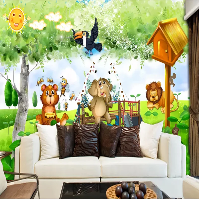 Пользовательская настенная ткань любого размера Мультяшные животные слон тигр