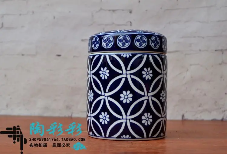 Тао кайцай Новая китайская сине белая фарфоровая банка с крышкой маленькая для