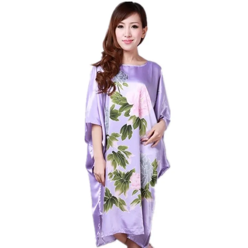 

Фиолетовый женский халат, летняя Пижама, китайская женская пижама из вискозы, кимоно, халат, ночная рубашка, кафтан, юката, один размер, M07