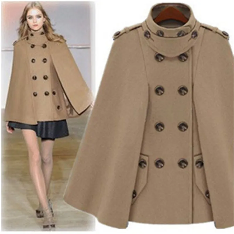 Женское шерстяное пальто повседневное двубортное с воротником-стойкой в