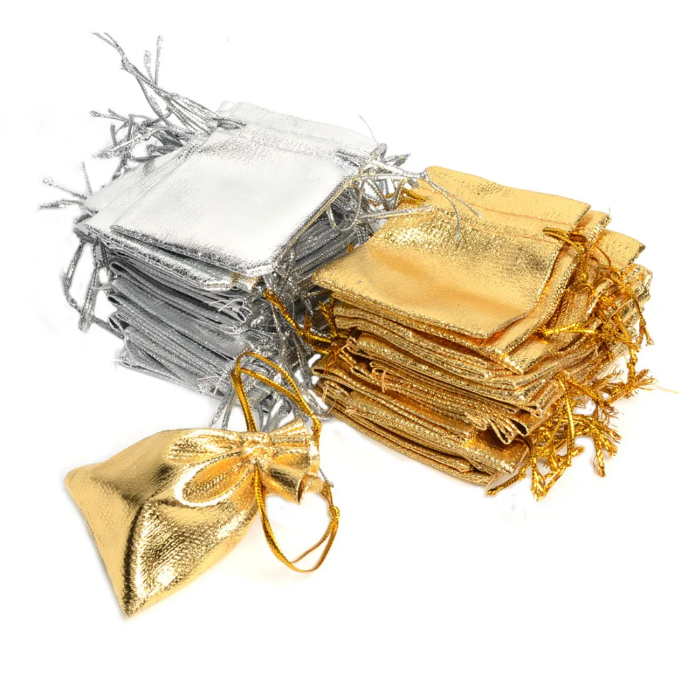 100Pcs Gold &amp Silver Color 7x9cm Organza Bags Jewelry Pouch Bag Promo Christmas Wedding Party Gift sachet emballage zakjes | Украшения и