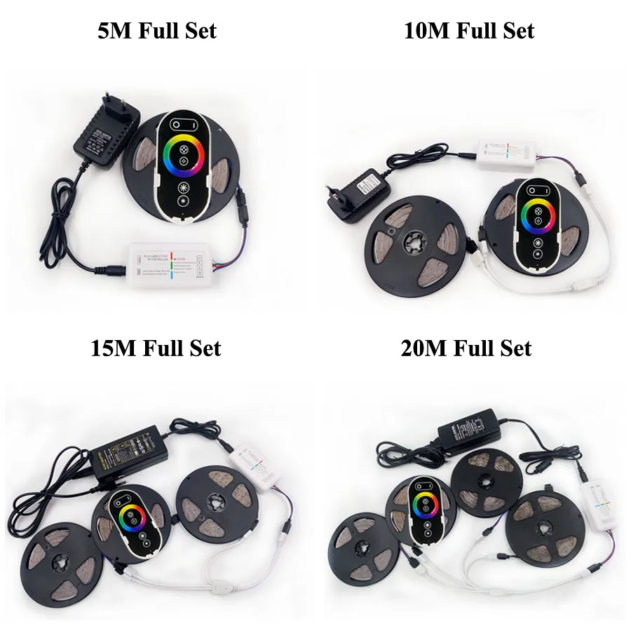 RGB Светодиодная лента светильник SMD2835 5 м 10 м гибкая светодиодная лента RGB Светодиодная лента 15 м 20 м RGB Светодиодная лента IP20 IP65+ пульт дистанционного управления+ DC 12 В адаптер Комплект