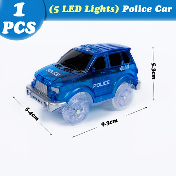 5LED Jeep police car Магический трек светится в темноте DIY универсальные аксессуары рампа поворот дорожный мост перекресток для 7,5 см гоночный трек подарок игрушка для детей - Цвет: 5LED Jeep police car