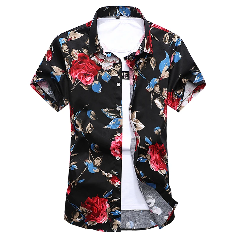 Summer Men's Shirt 2020 New Fashion Flower Print Short Sleeve Shirts Men High Quality Cotton Beach Male Hawaii 7XL Мужская одежда