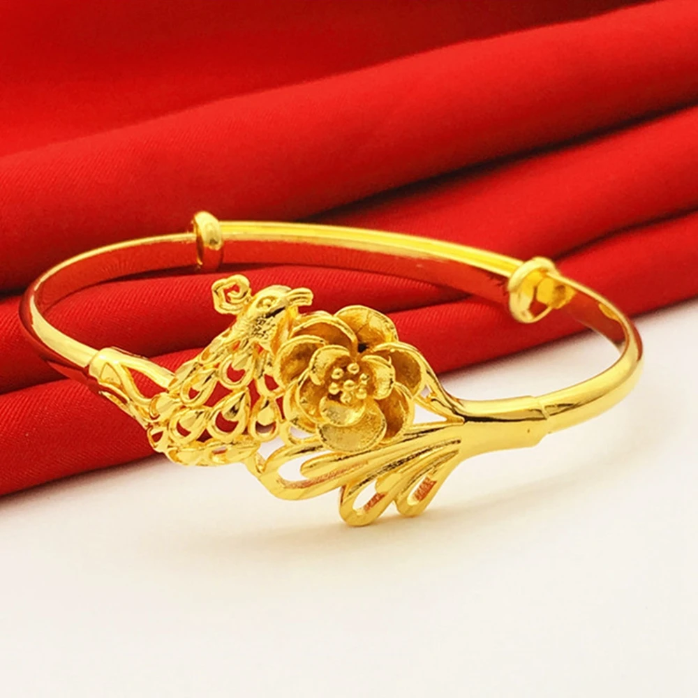 Phoenix Flower Bangle Yellow Gold Filled Fashion Womens Wedding Adjust Bangle Bracelet Gift