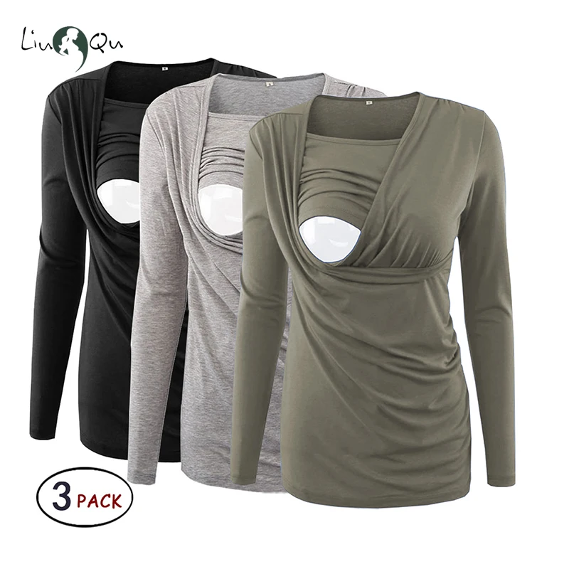 

Pack of 3pcs Breastfeeding Maternity Clothes Pregnancy T Shirt Long Sleeve Blouse Women Top Pregnant Women Clothing Plus Size
