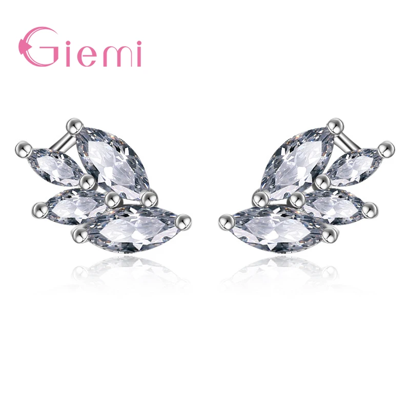 

New Design Leaves Design 925 Sterling Silver Sparking Cubic Zirconia Filled Leaf Stud Earrings Women Accessories