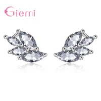 new design leaves design 925 sterling silver sparking cubic zirconia filled leaf stud earrings women accessories