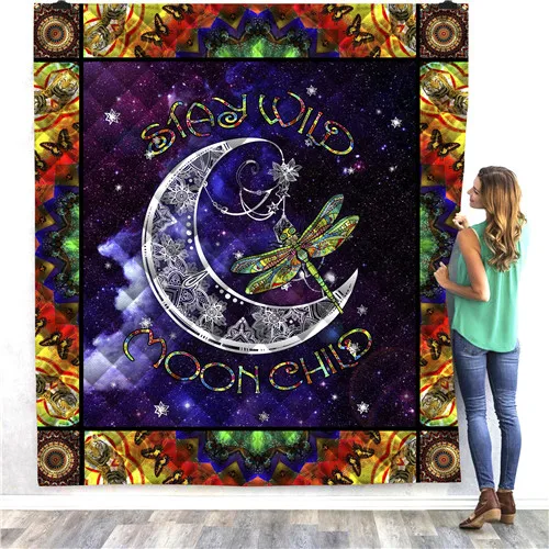 Мягкое всесезонное одеяло SOFTBATFY со стрекозой и принтом Луны для детской взрослой