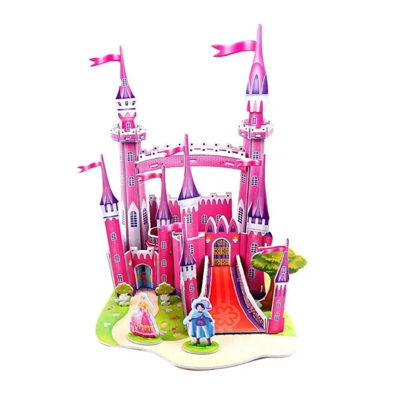 Red Handmade Toy Gift Funny Beauty Constructin 3D DIY Fairytale Castle Puzzle Baby Children Kids Educational Jigsaw Toy Kindergarten - Цвет: Red