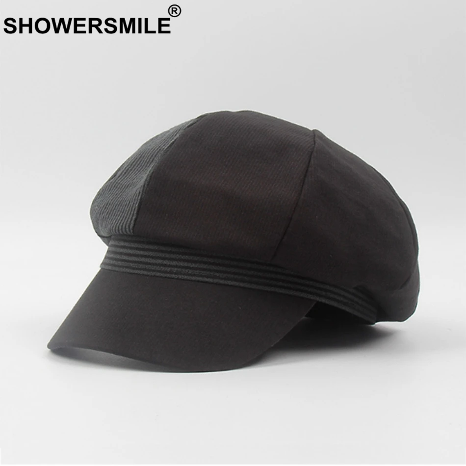 SHOWERSMILE восьмиугольная Женская Полосатая хлопковая кепка Newsboy, женская розовая модная кепка Duckbill, берет, женская летняя шапка для художника