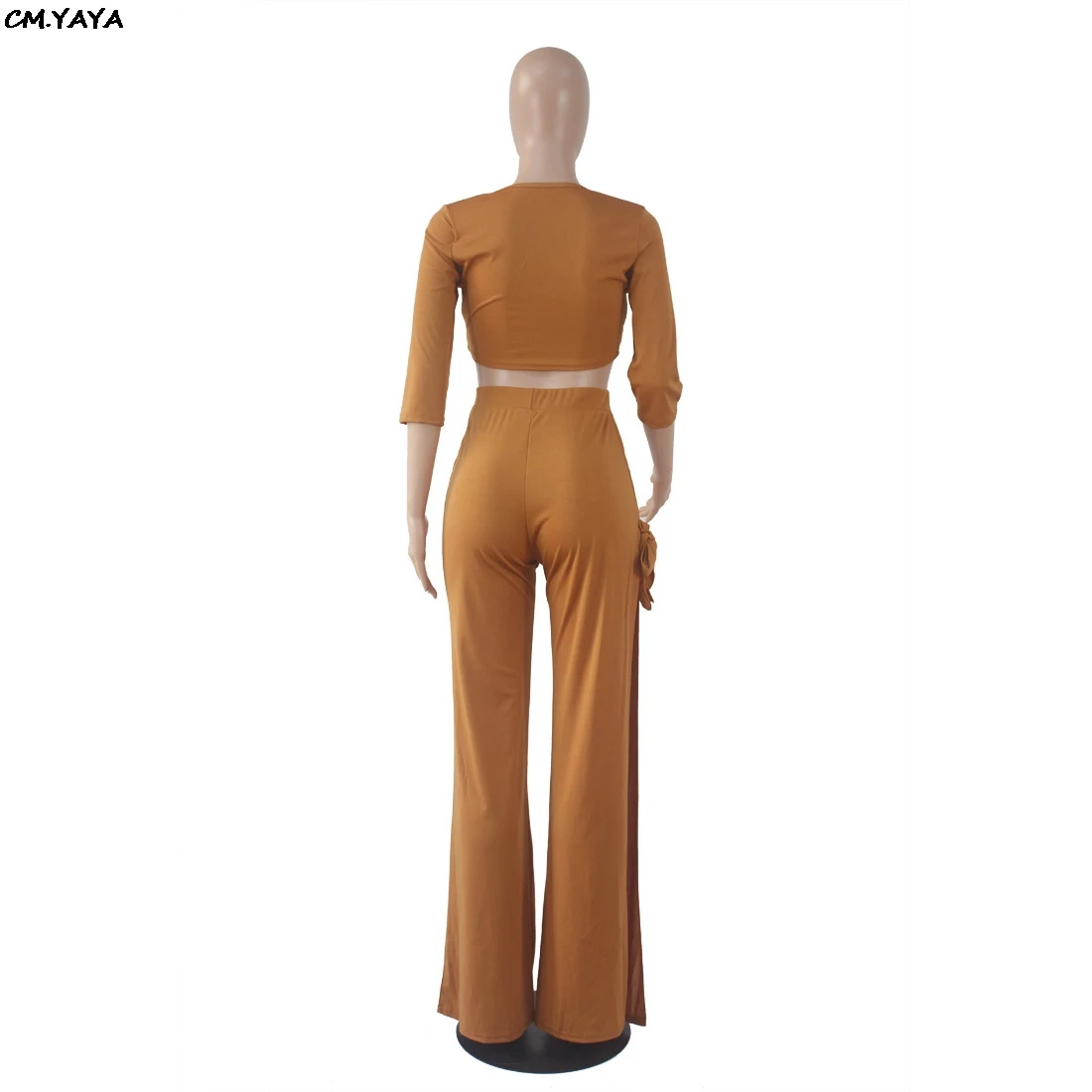 Женский укороченный топ с v-образным вырезом и рукавами три четверти комплект из