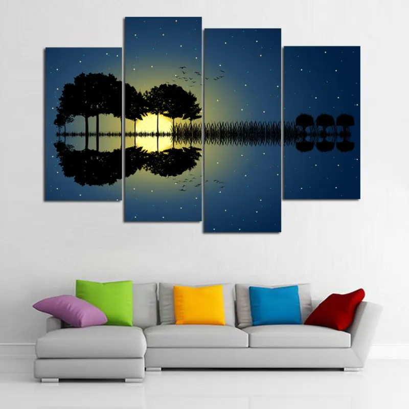 5 Pieces HD Guitar Music Blue Sky Poster 4 Panels Prints Wall Art 3 Canvas Painting Framed Artwork For Living Room | Дом и сад