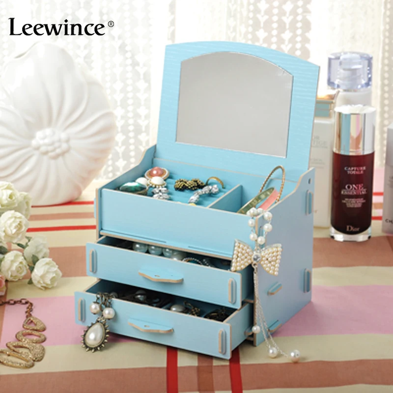 Leewince DIY Ювелирные Изделия окно с деревянной складной крышки коробки зеркалом|diy