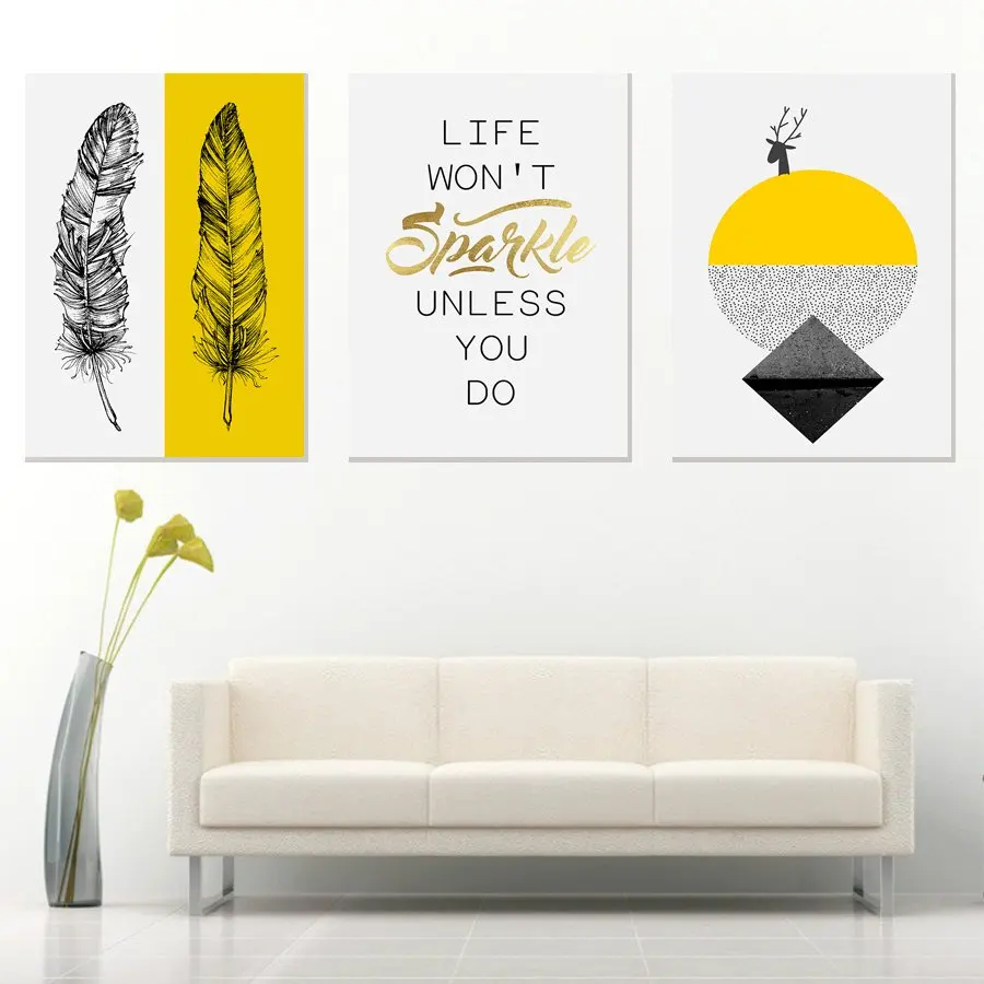 Sketch Feathers And Deer Heads HD Print Canvas Paintings Wall Artwork Prints Picture Home Decor for Living Room | Дом и сад