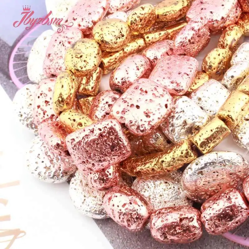 Бусины Из лавового камня из вулканического серебра с покрытием розового золота