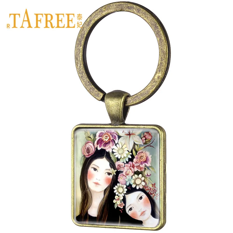 Брелок TAFREE Sister ST84 винтажная квадратная подвеска для ключей с рисунком девушек |