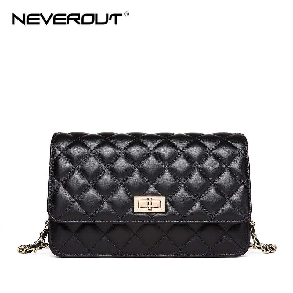 black NEVEROUT женская маленькая сумка с клапаном, дизайнерская женская сумка из овчины, ромбовидная решетка, натуральная кожа, сумка через плечо, роскошные сумки - Цвет: black