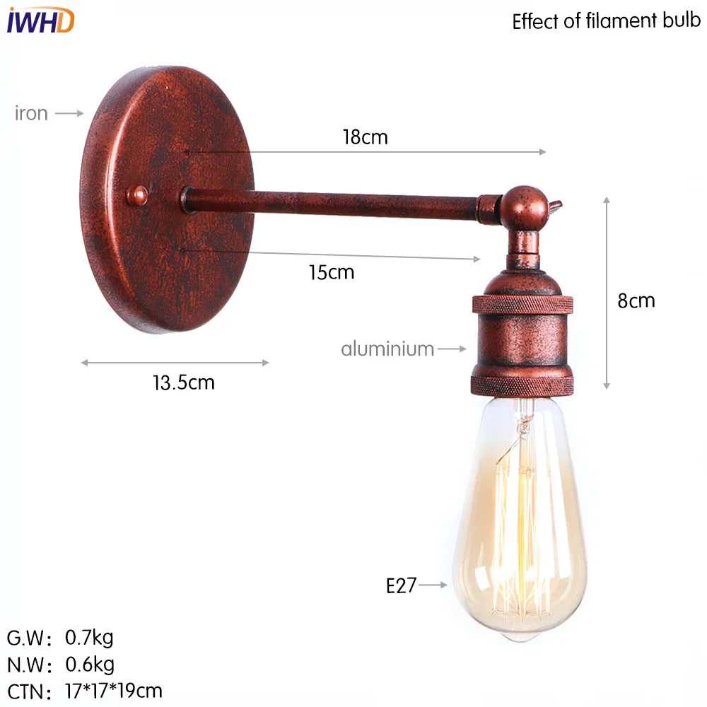 IWHD нержавеющее железо Винтаж настенный светильник светодиодный Эдисон E27 4 Вт