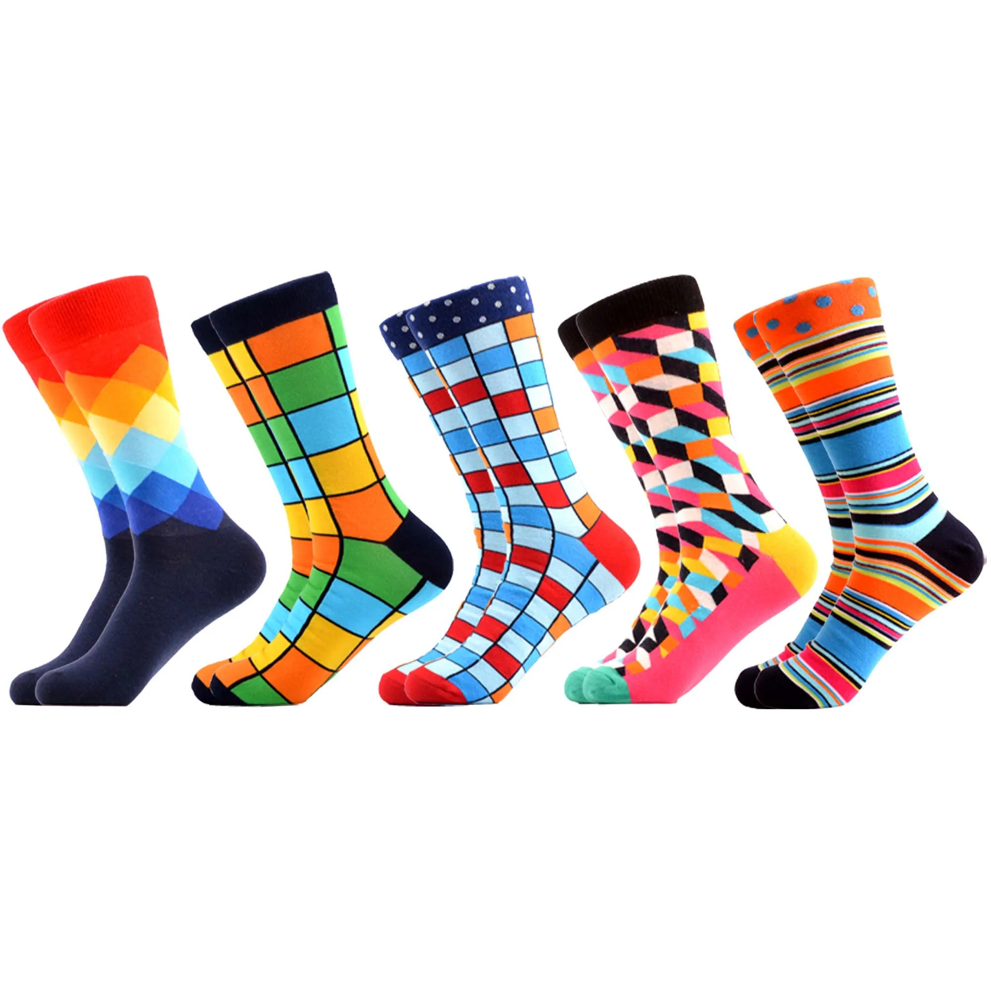 20388 (5pairs) SANZETTI, цветные мужские забавные носки без пятки из чесаного хлопка, платье с геометрическим рисунком, новинка, уличные носки для катания на коньках, носки для свадьбы, счастливый подарок - Цвет: 20388 (5pairs)