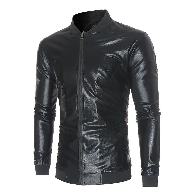 Блестящая серебряная металлическая бейсбольная куртка Мужская Стильная