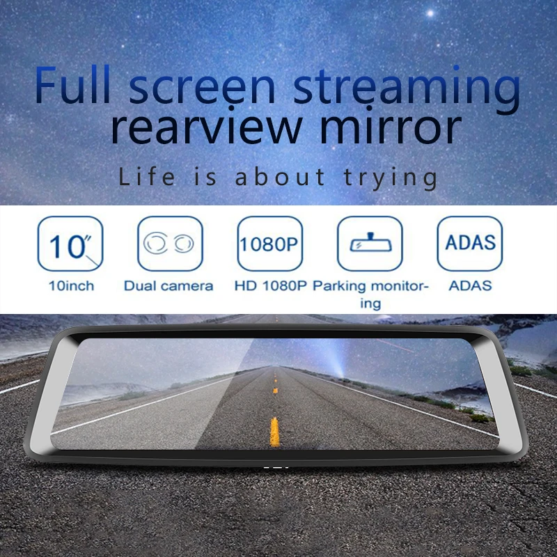 Автомобильный Зеркало заднего вида 10 дюймов Сенсорный экран 1600MP DDR3 2G DVR Bluetooth