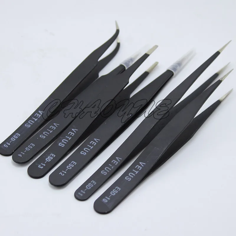 6 шт./лот профессиональные антистатические пинцеты из нержавеющей стали ESD наборы