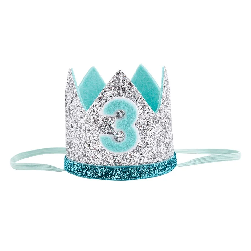 Silver mint green 3 Мальчик Синий Серебряный первый праздничный колпак девочка золотой розовый Принцесса Корона номер 1 От 2 до 3 лет вечерние шляпа Блестящий ободок для дня рождения - Цвет: Silver mint green 3