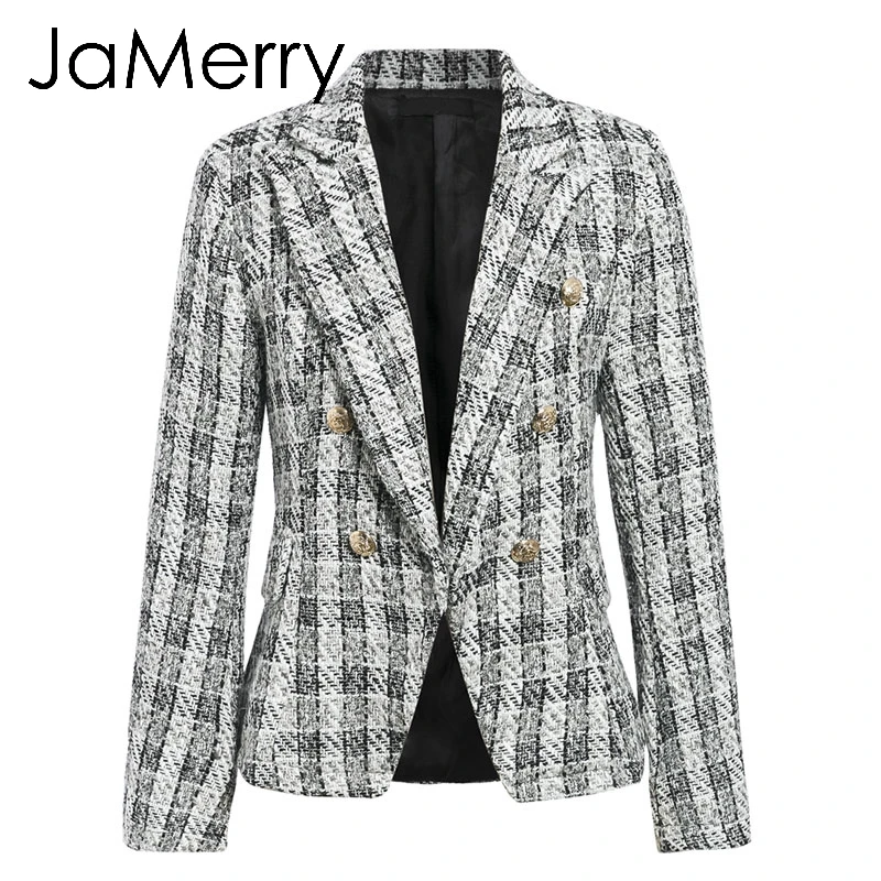 Blazer JaMerry, винтажный комплект из 2 предметов, клетчатый Блейзер, для женщин, на пуговицах, двойная грудь, для офиса, для девушек, Блейзер, куртки, рабочая одежда, Женский блейзер, костюмы - Цвет: Blazer