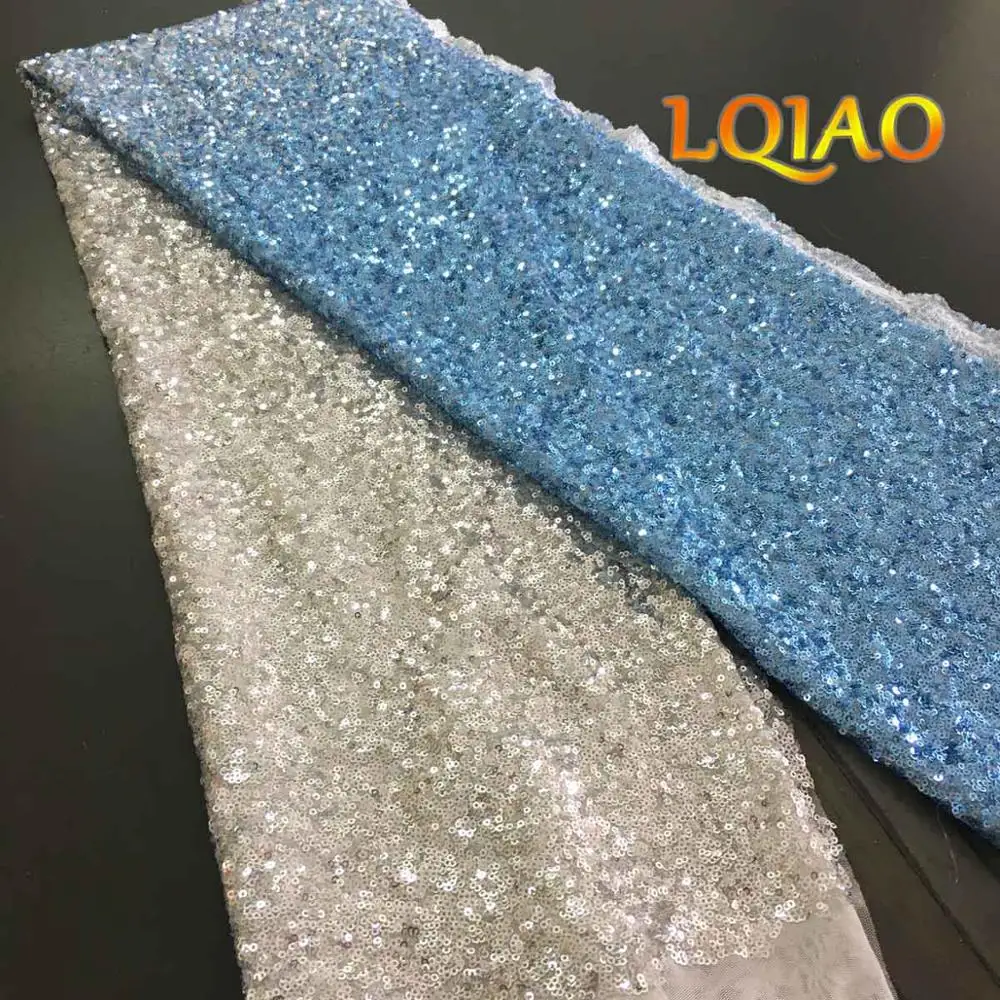 Градиент танцы сцена блесток блестящая ткань двора Африканский Tissus лоскутное Тюль Свадебные вечерние украшения ткани - Цвет: Turquoise-Silver
